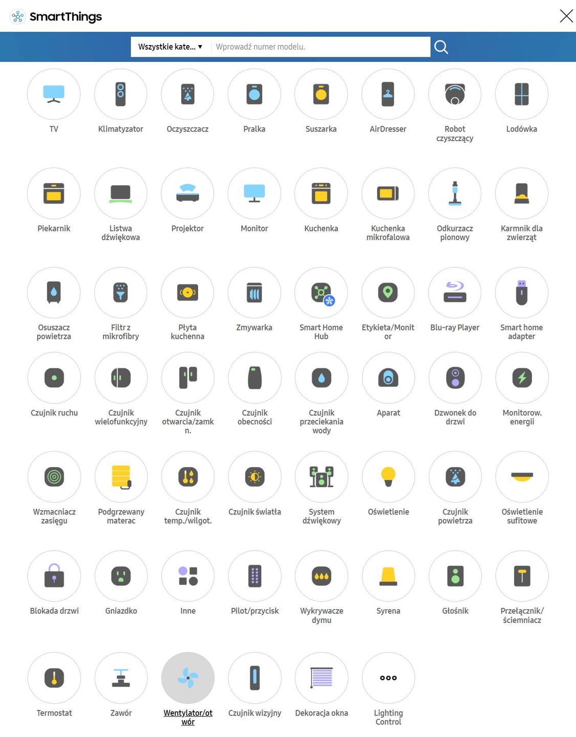 Samsung SmartThings - lista urządzeń