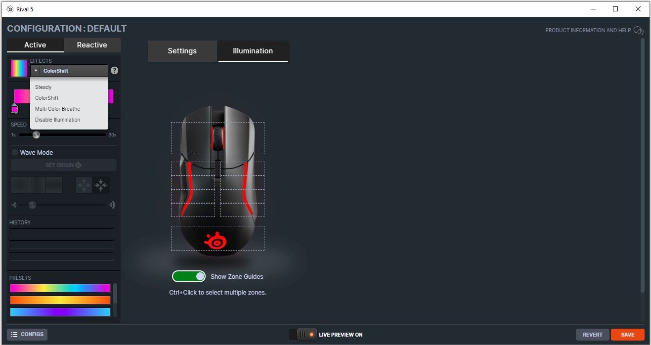 SteelSeries Rival 5 - ustawianie podświetlenia