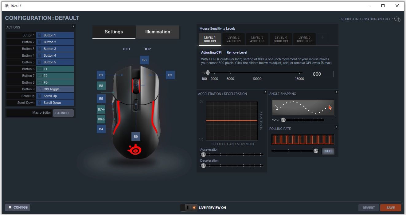 SteelSeries Rival 5 - ustawienia myszki