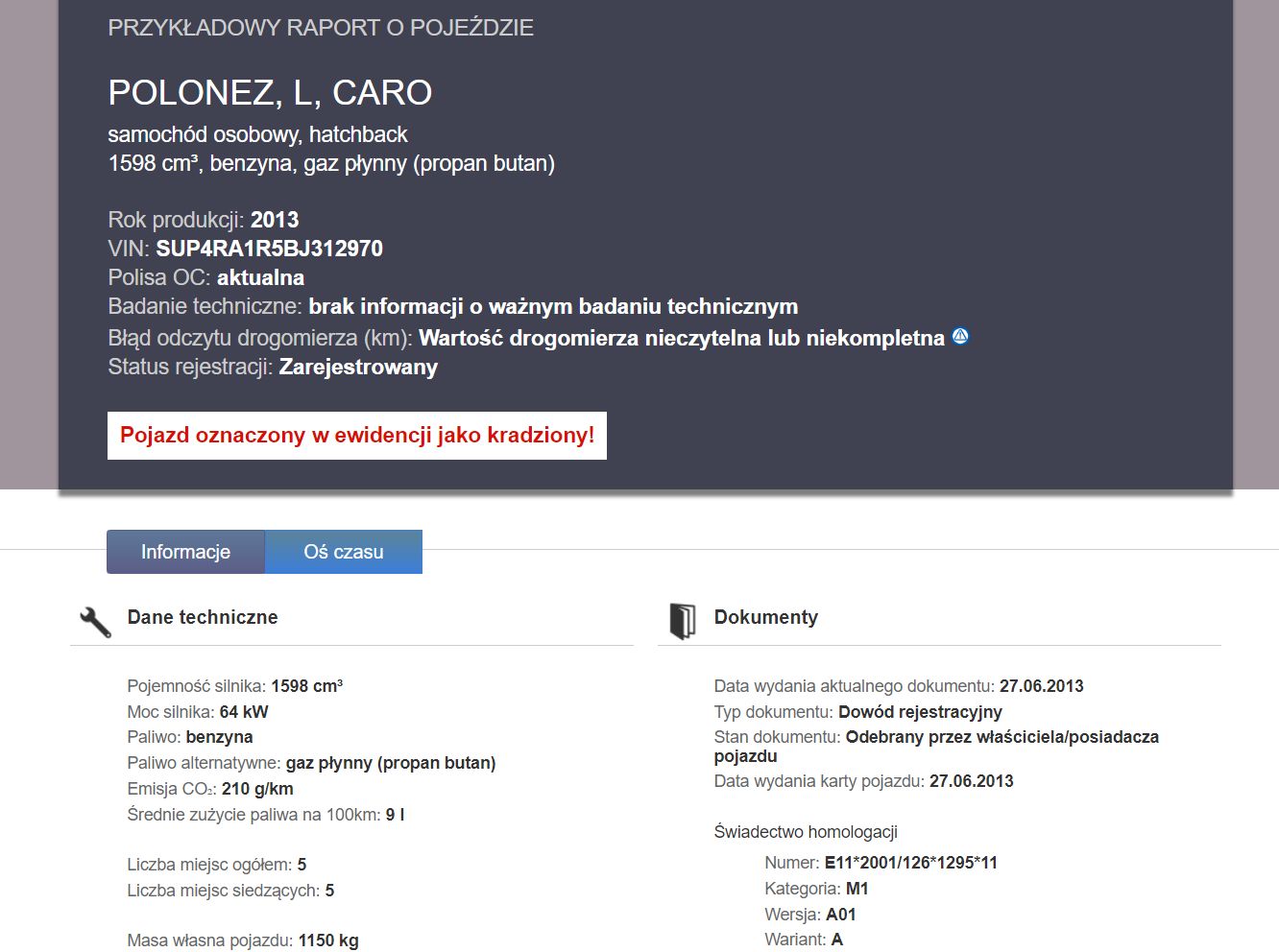Historia pojazdu za darmo w internecie