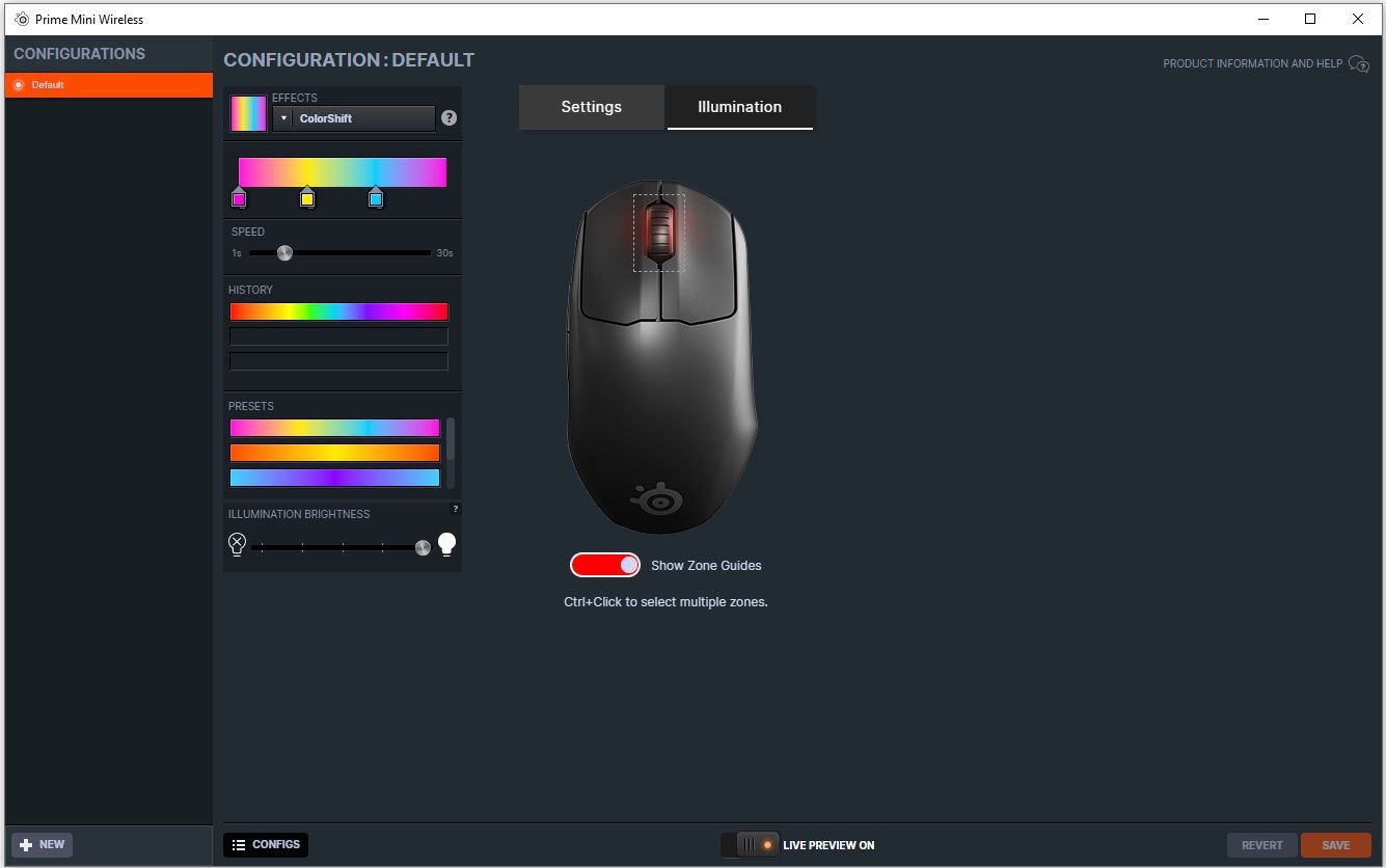 SteelSeries Prime Mini Wireless - konfiguracja podświetlenia
