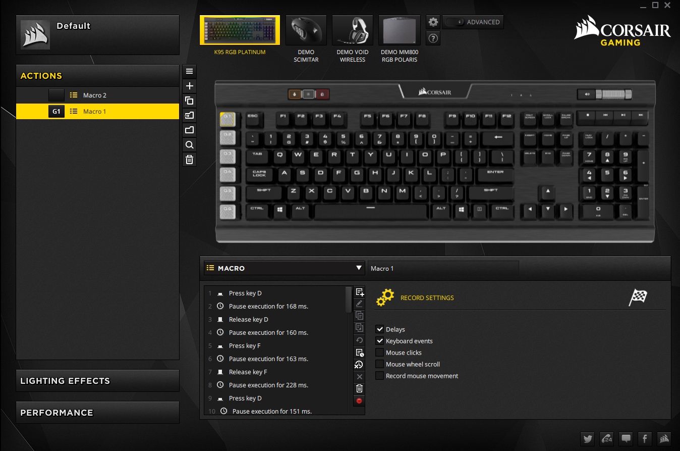 Corsair K95 RGB Platinum - oprogramowanie i tworzenie makr