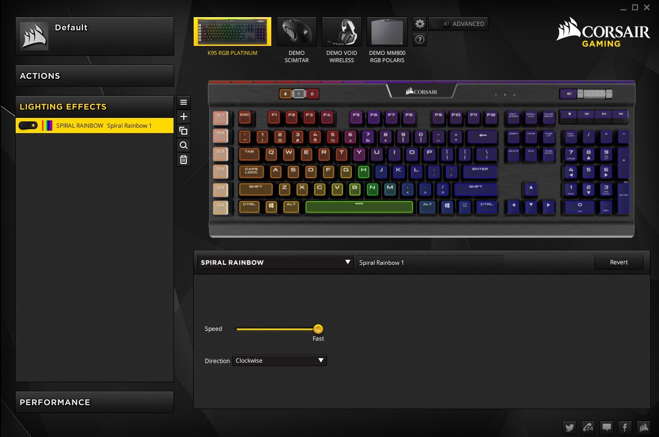 Corsair K95 RGB Platinum - konfigurator podświetlnia
