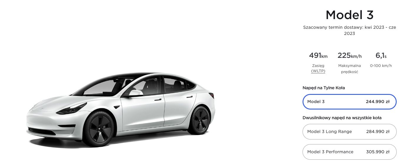 Tesla Model 3 RWD cena