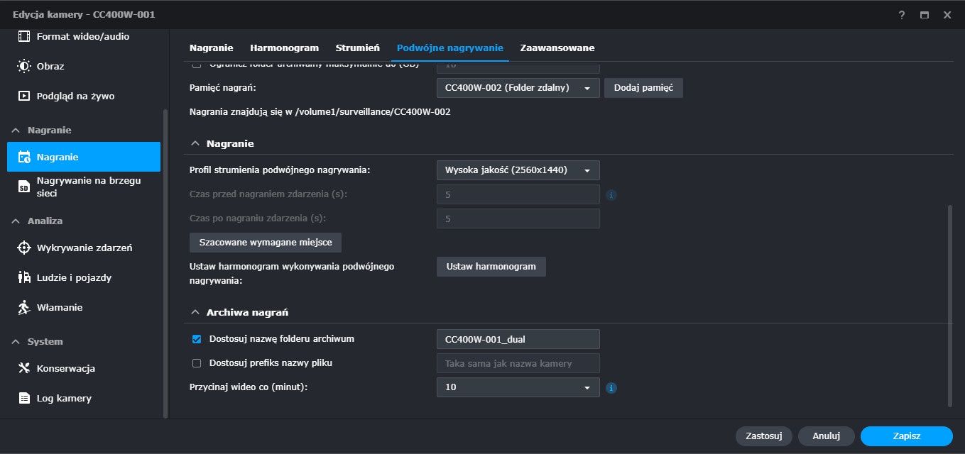 Synology CC400W - podwójne nagrywanie 2