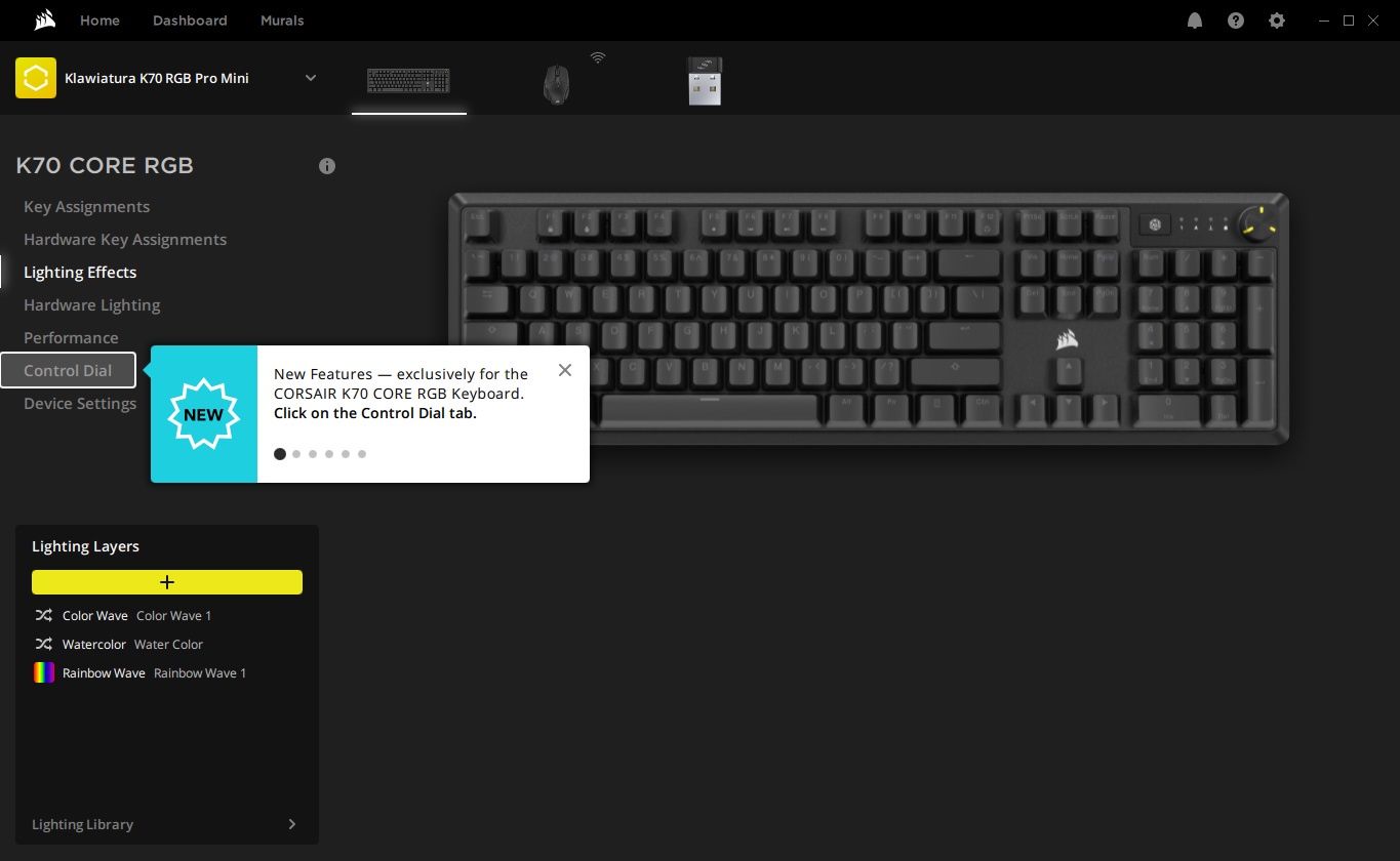 Corsair K70 Core - samouczek pokrętła