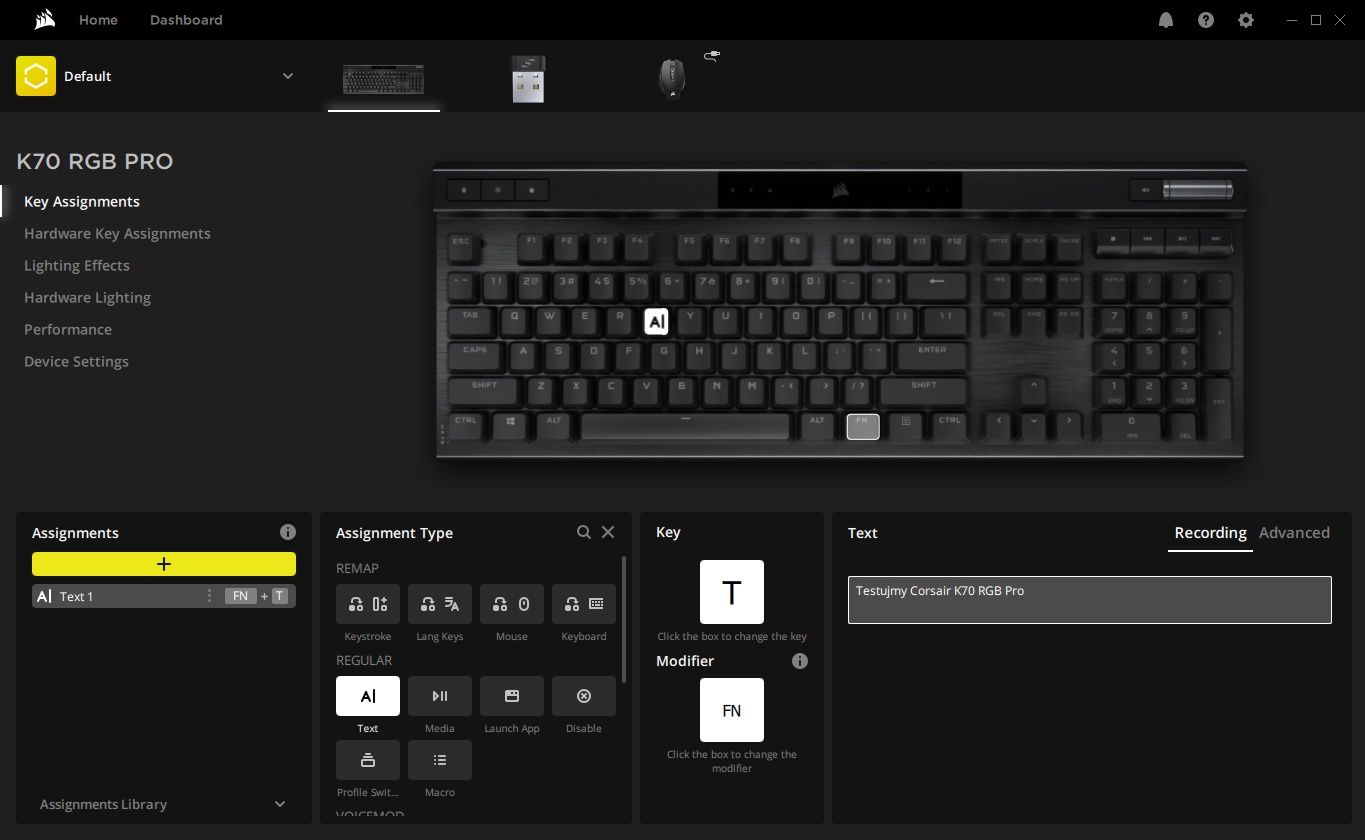 Corsair K70 RGB Pro - personalizacja klawiszy