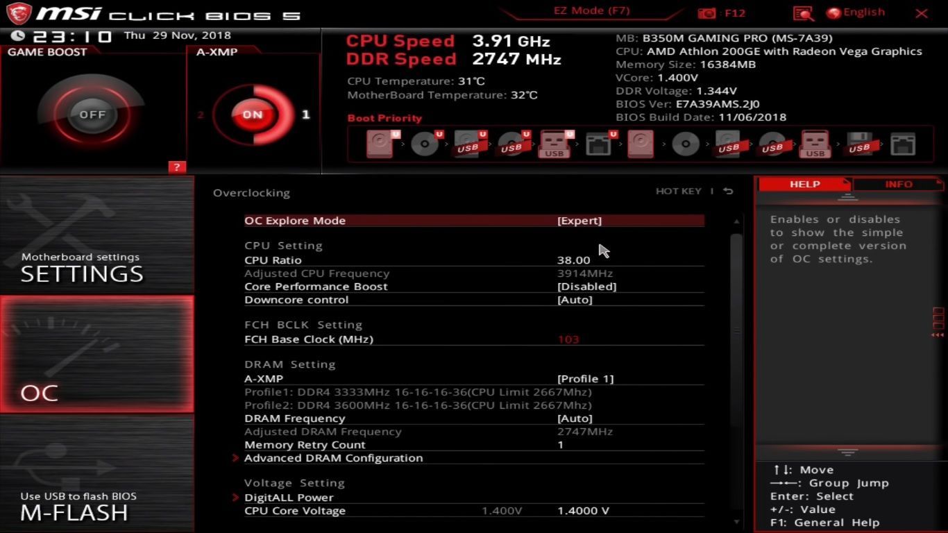 AMD Athlon 200GE - podkręcanie BIOS MSI