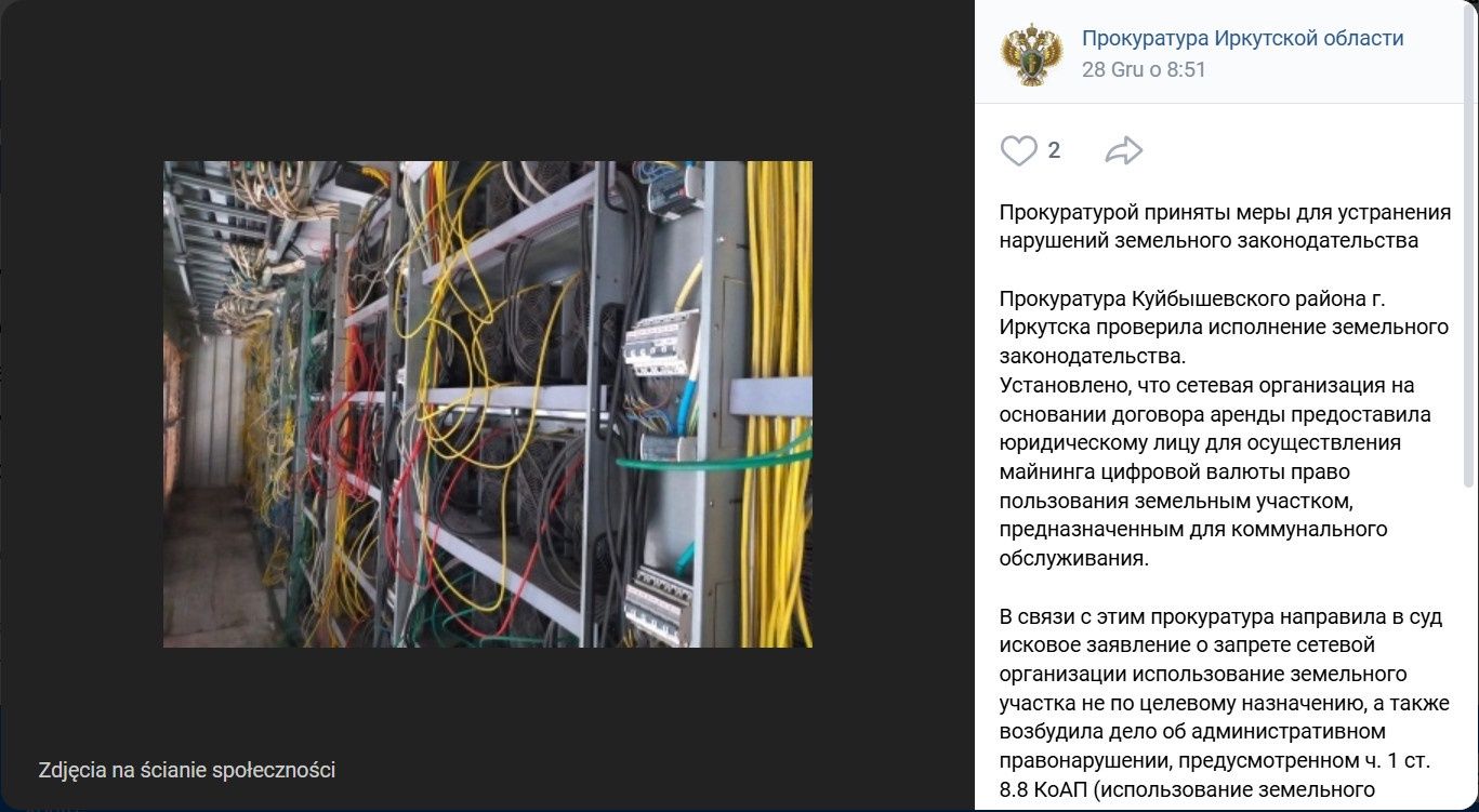 Nielegalna kopalnia kryptowalut na Syberii