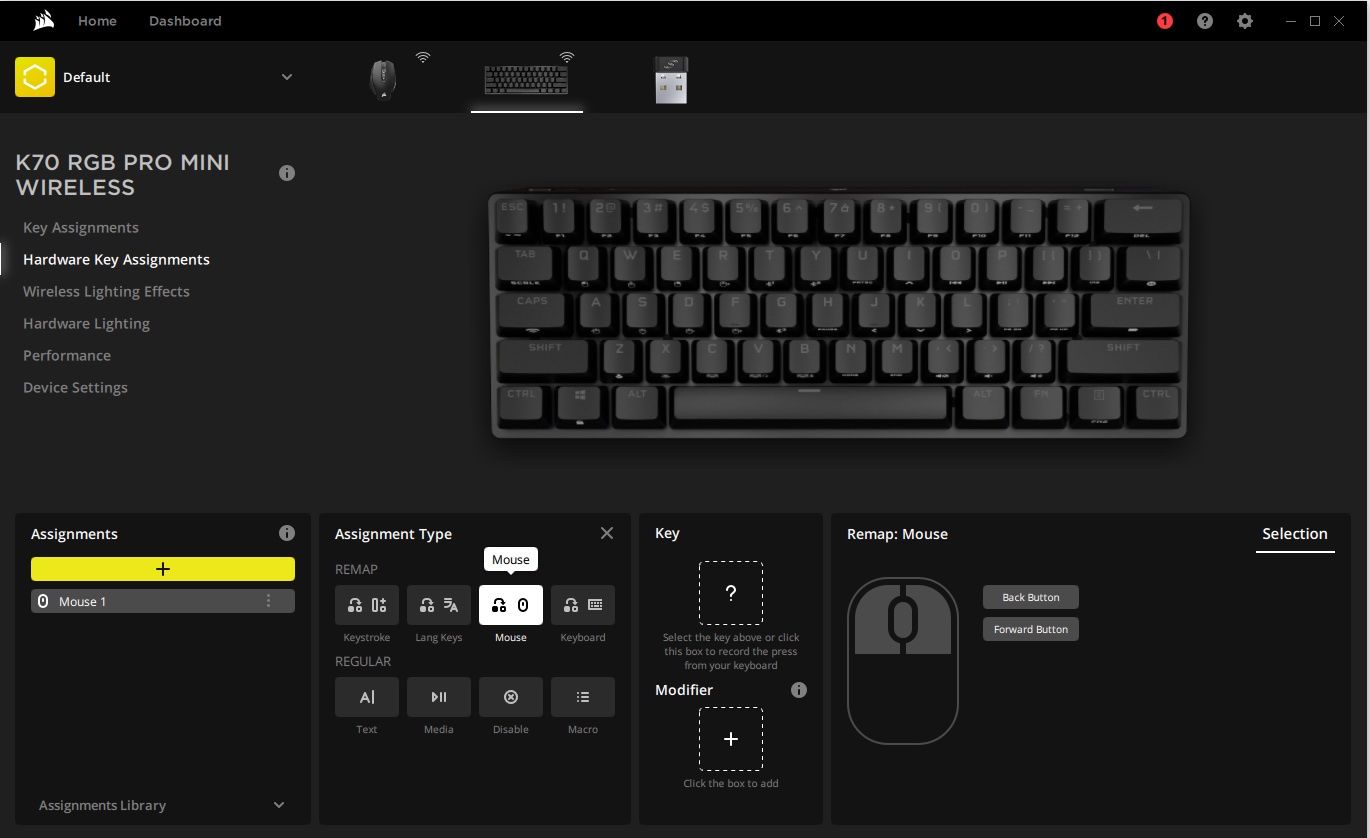 Corsair K70 RG Pro Mini Wireless - konfiguracja klawiszy
