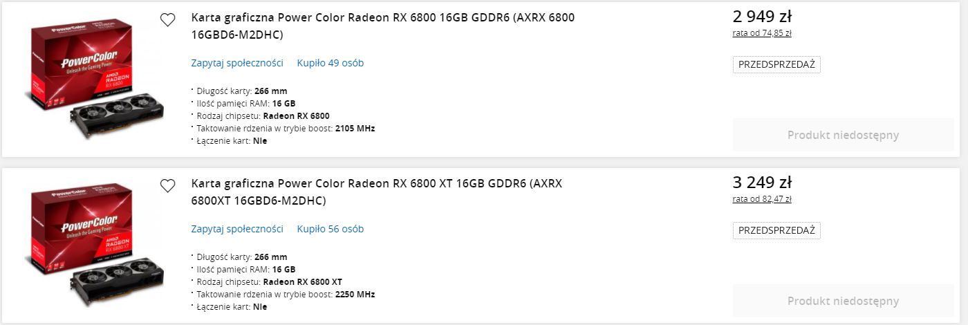 PowerColor Radeon RX 6800 i RX 6800 XT - dostępność kart