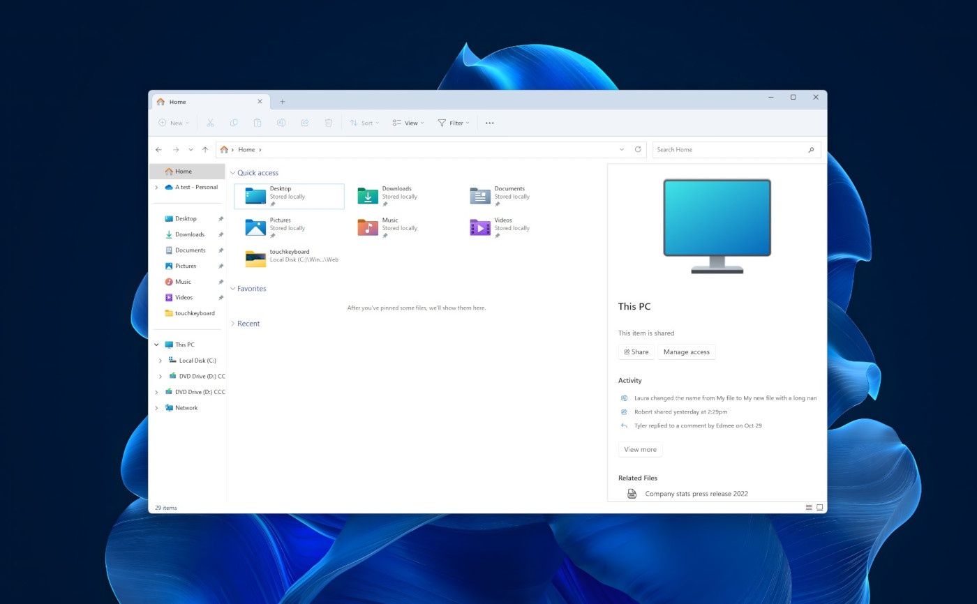 Windows 11 Eksplorator plików panel boczny 1