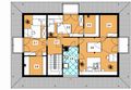 Projekt domu A-111 Dom spadowa - z bali - rzut poddasza, dom liczy 4 pokoje, 2 łazienki i wc