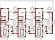 Projekt domu Adam szeregówka - rzut parteru, dom liczy 4 pokoje, 2 łazienki i wc