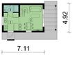 Projekt domu letniskowego KA146 SZ - rzut parteru, dom liczy 2 pokoje, 1 łazienki i wc