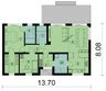 Projekt domu KA220 SZ - rzut parteru, dom liczy 2 pokoje, 2 łazienki i wc