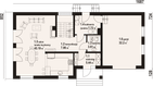 Projekt domu Osiek 41m - rzut parteru, dom liczy 3 pokoje, 3 łazienki i wc