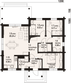 Projekt domu Polańczyk 5 dw - rzut parteru, dom liczy 3 pokoje, 2 łazienki i wc