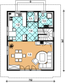 Projekt domu A-133 Dom jaśminowa - z bali - rzut parteru, dom liczy 3 pokoje, 2 łazienki i wc