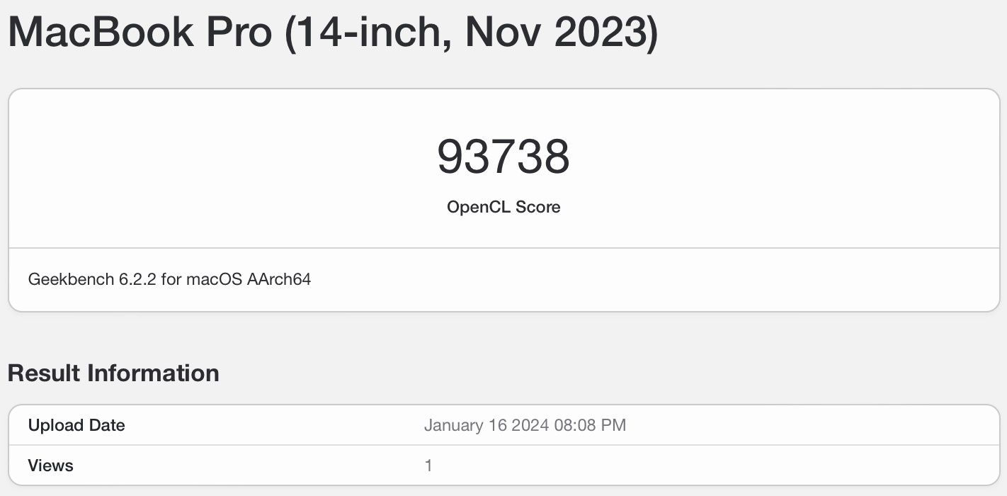 MacBook pro m3 max geekbench 6 gpu opencl
