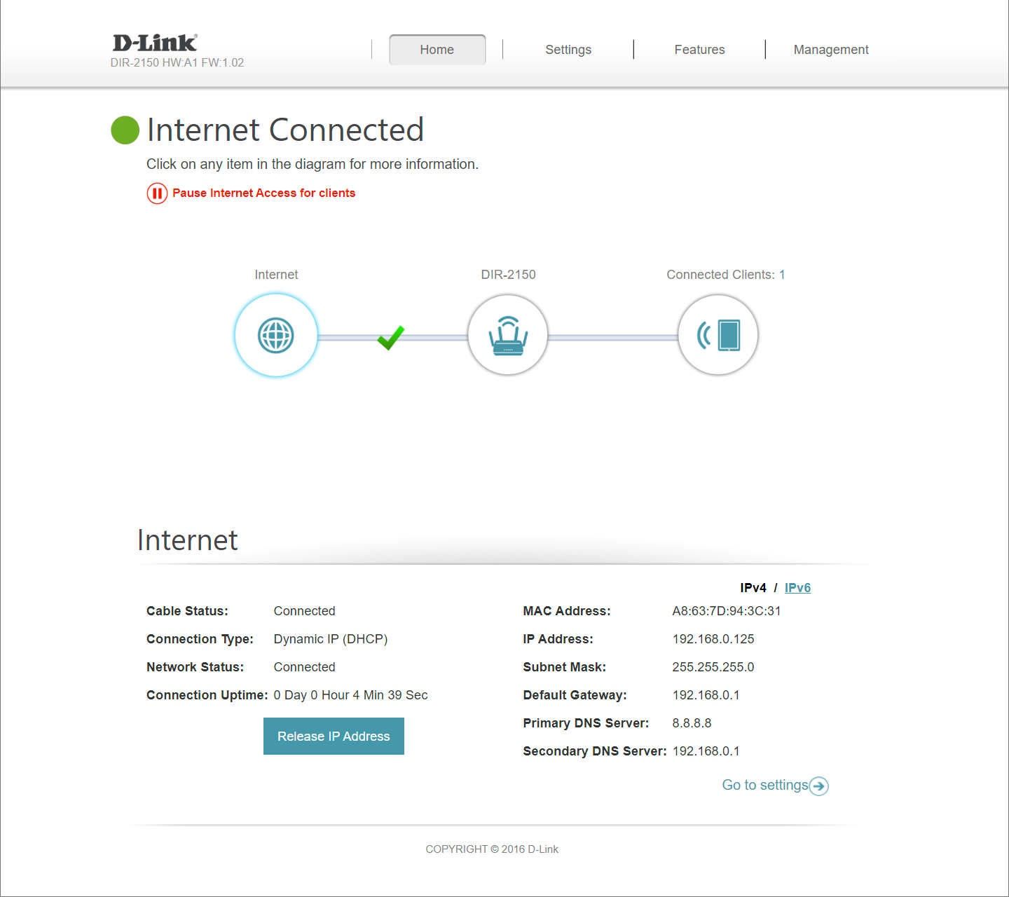 D-Link DIR-2150 - interfejs w przeglądarce