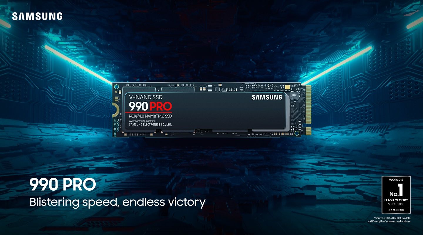 Grafika na które pokazany jest dysk M2 SSD Samsung 990 PRO PCle 4.0 NVMe™