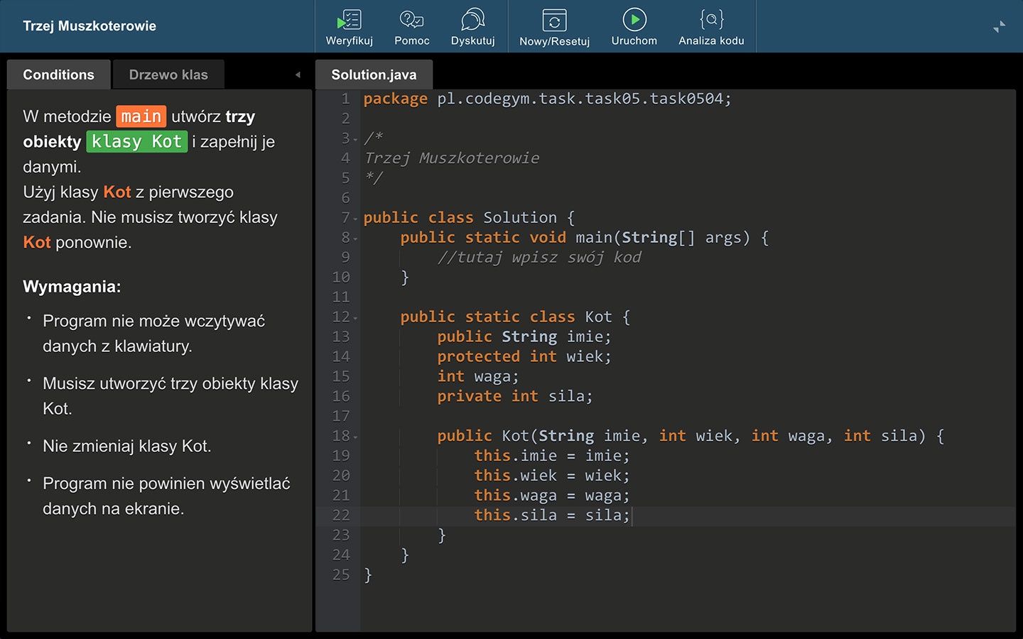 Lekcje po polsku w codegym webIDE