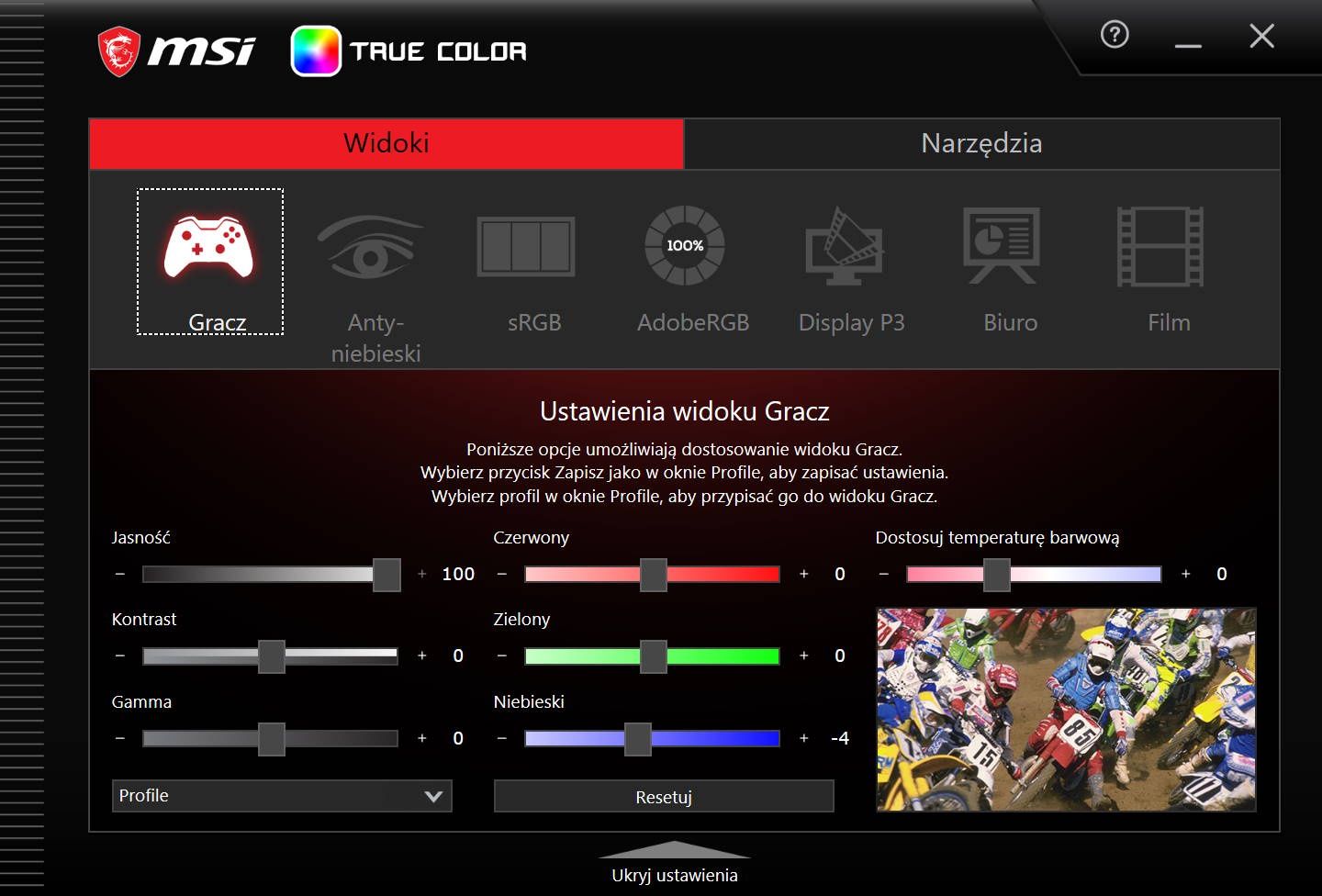 MSI Titan GT77 - aplikacja MSI True Color