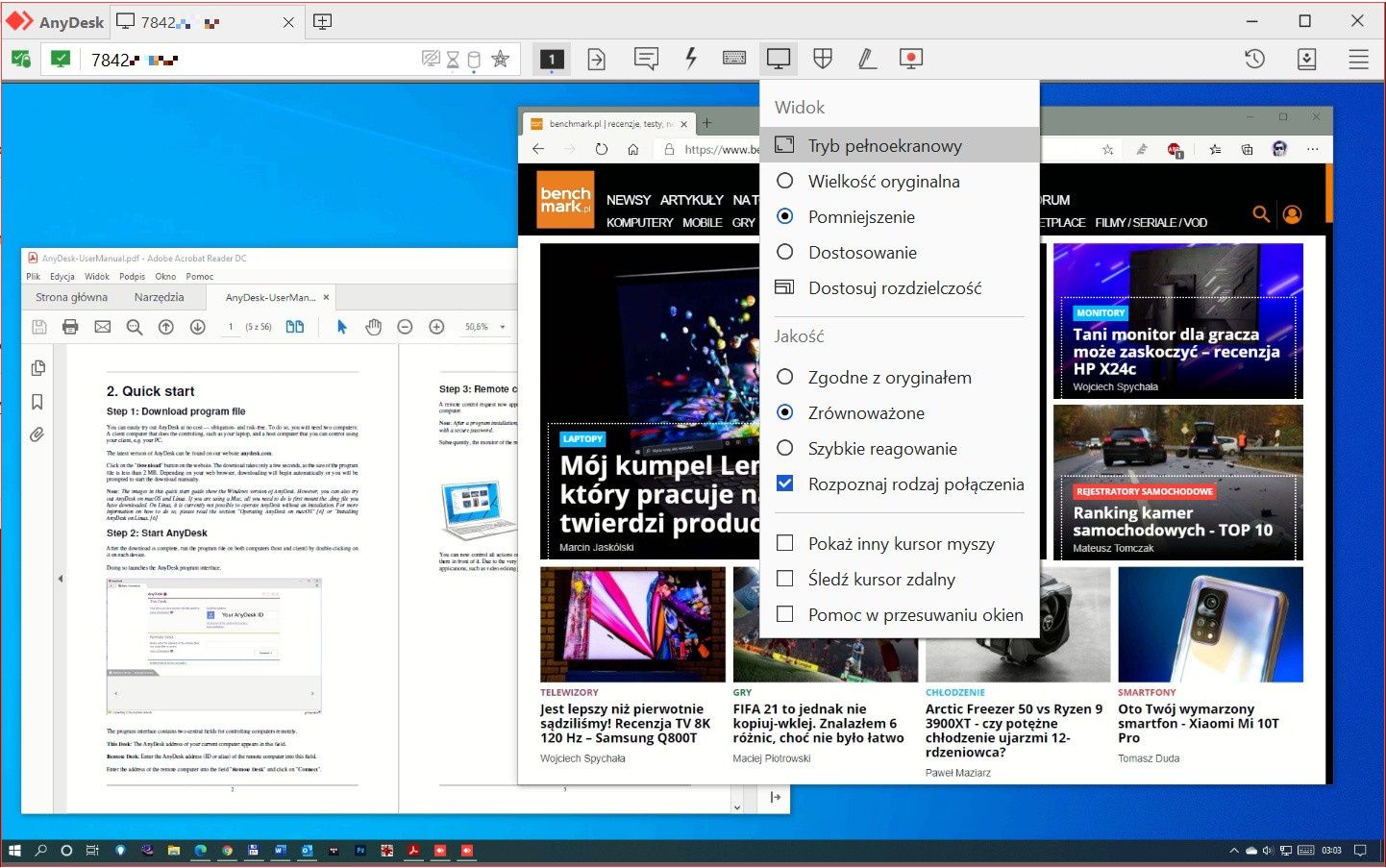 AnyDesk okno menu