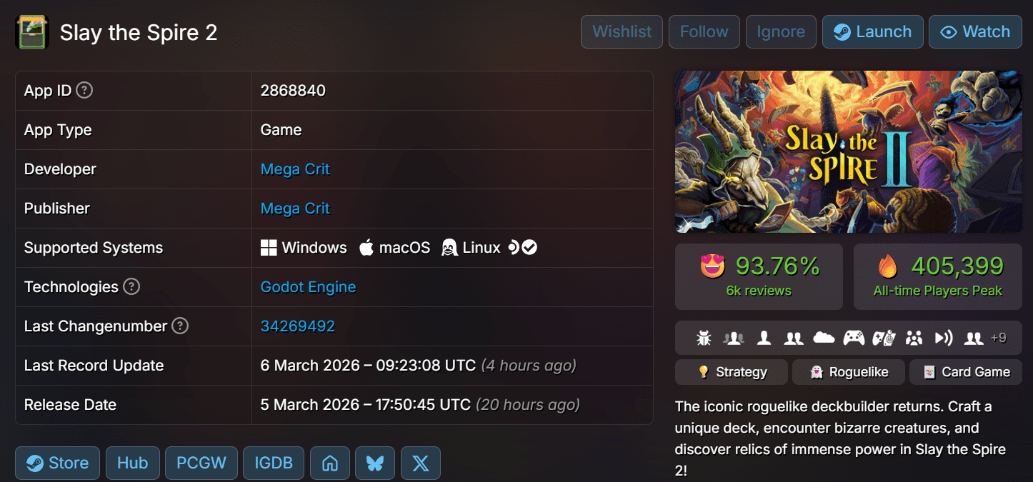 Slay the Spire 2 Steam Peak na 06.03.2026