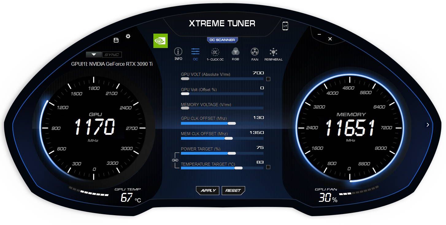 KFA2 GeForce RTX 3090 Ti - podkręcanie