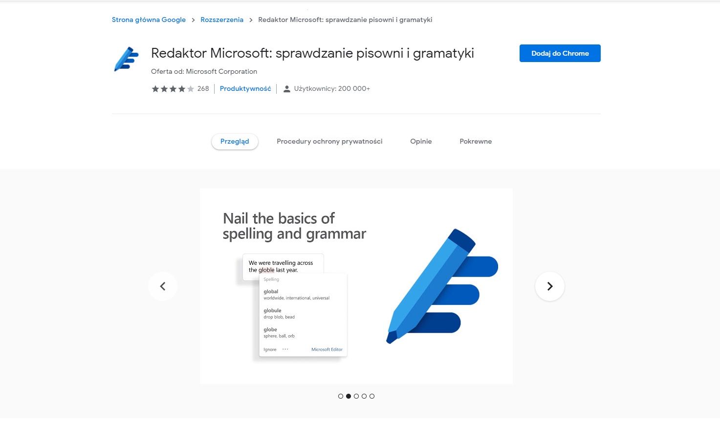 Microsoft 365 - Redaktor jako rozszerzenie do przeglądarki Chrome
