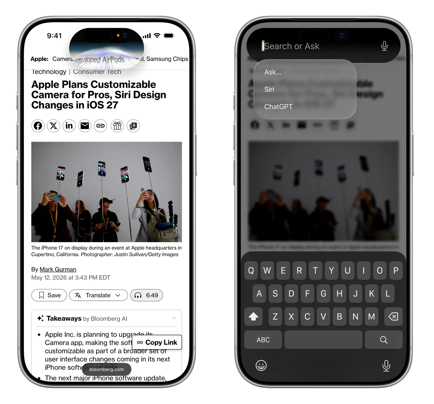 Siri w iOS 27 - wizualizacja