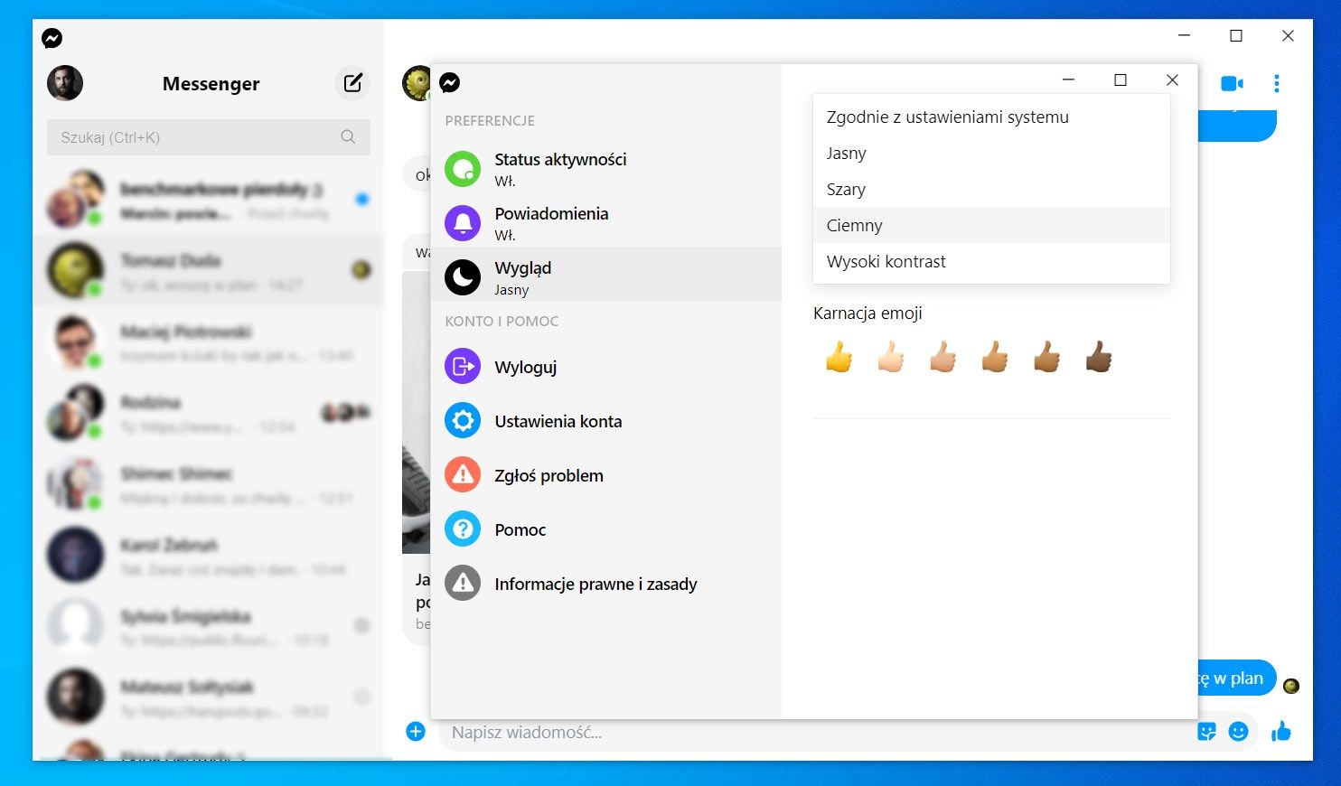 Ustawienia aplikacji Messenger na Windows