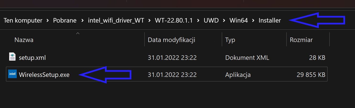 Lokalizacja pliku instalacyjnego sterowników do karty sieciowej