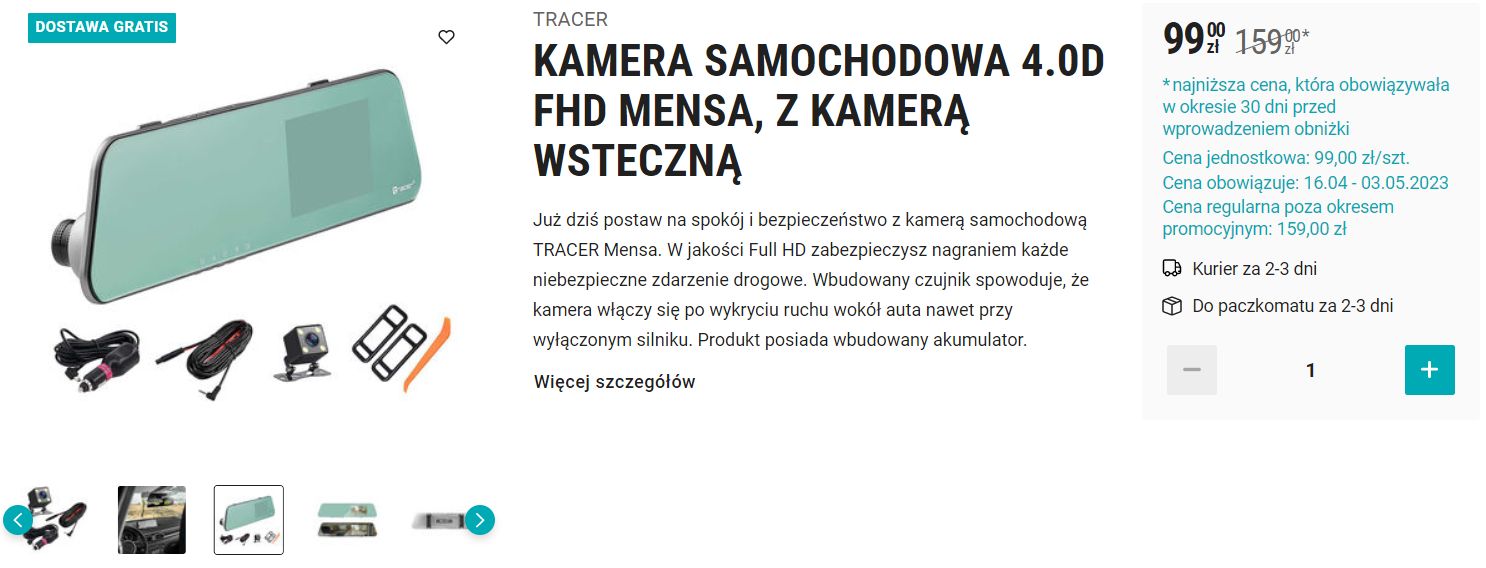 Kamera samochodowa Tracer 4.0 Mensa w Biedronce