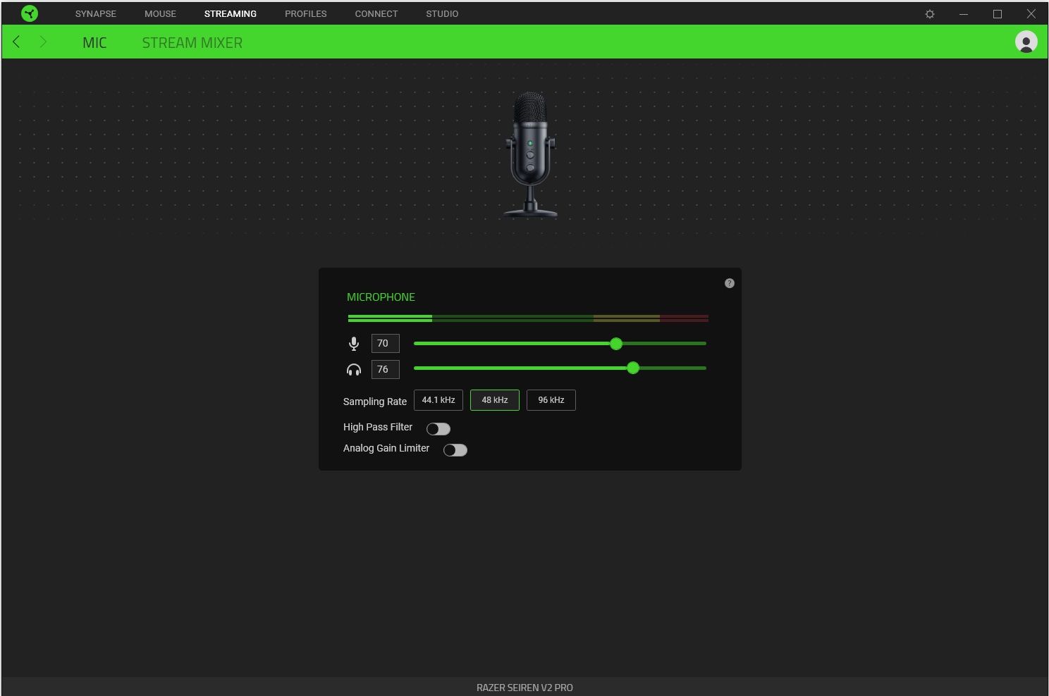 Razer Seiren V2 Pro - podstawowe ustawienia mikrofonu