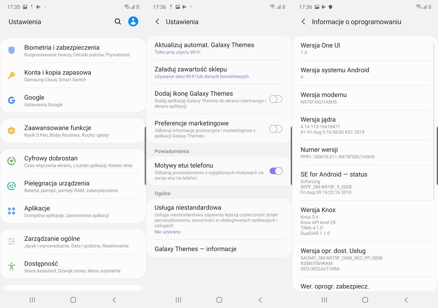 Samsung Galaxy Note 10+ podstawowe menu