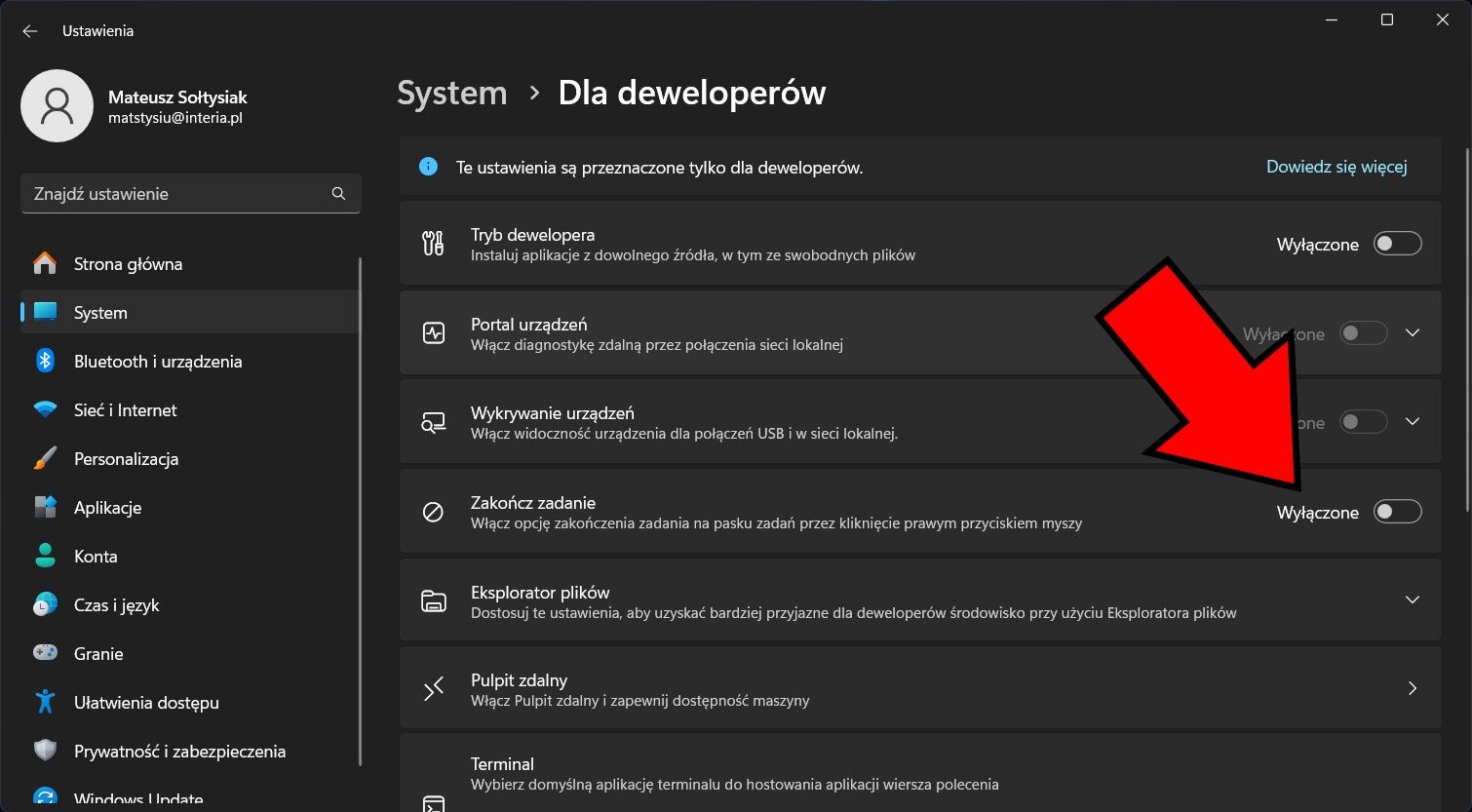 zakończ zadanie wyłączone