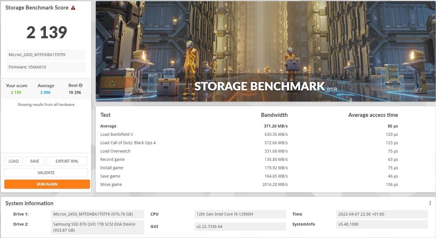 MSI Vector GP76 - 3DMark Storage