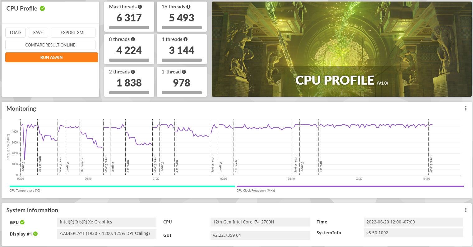 Huawei MateBook D 16 - 3DMark CPU Profile