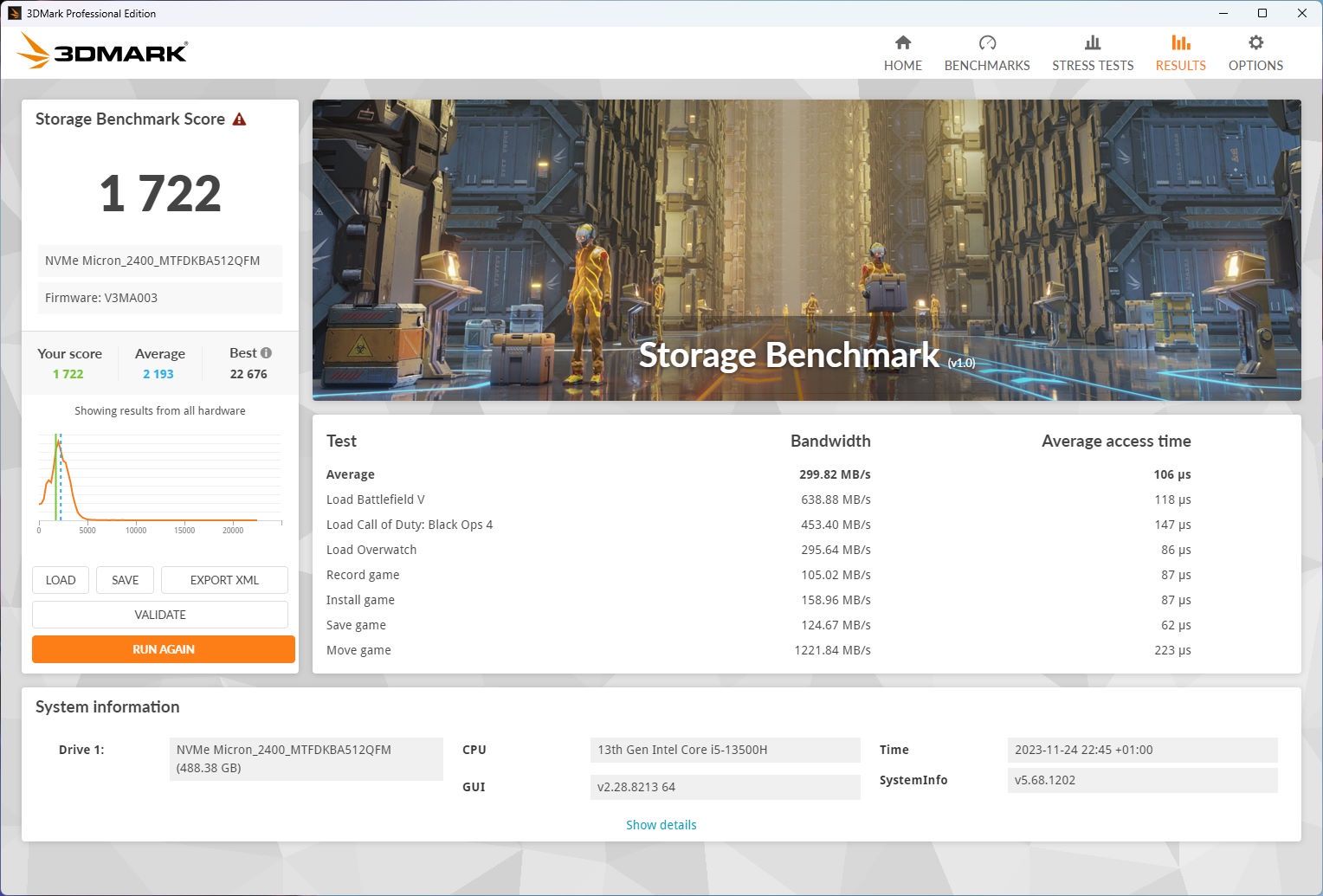 ASUS Zenbook Pro 14 UX6404 - 3DMark Storage