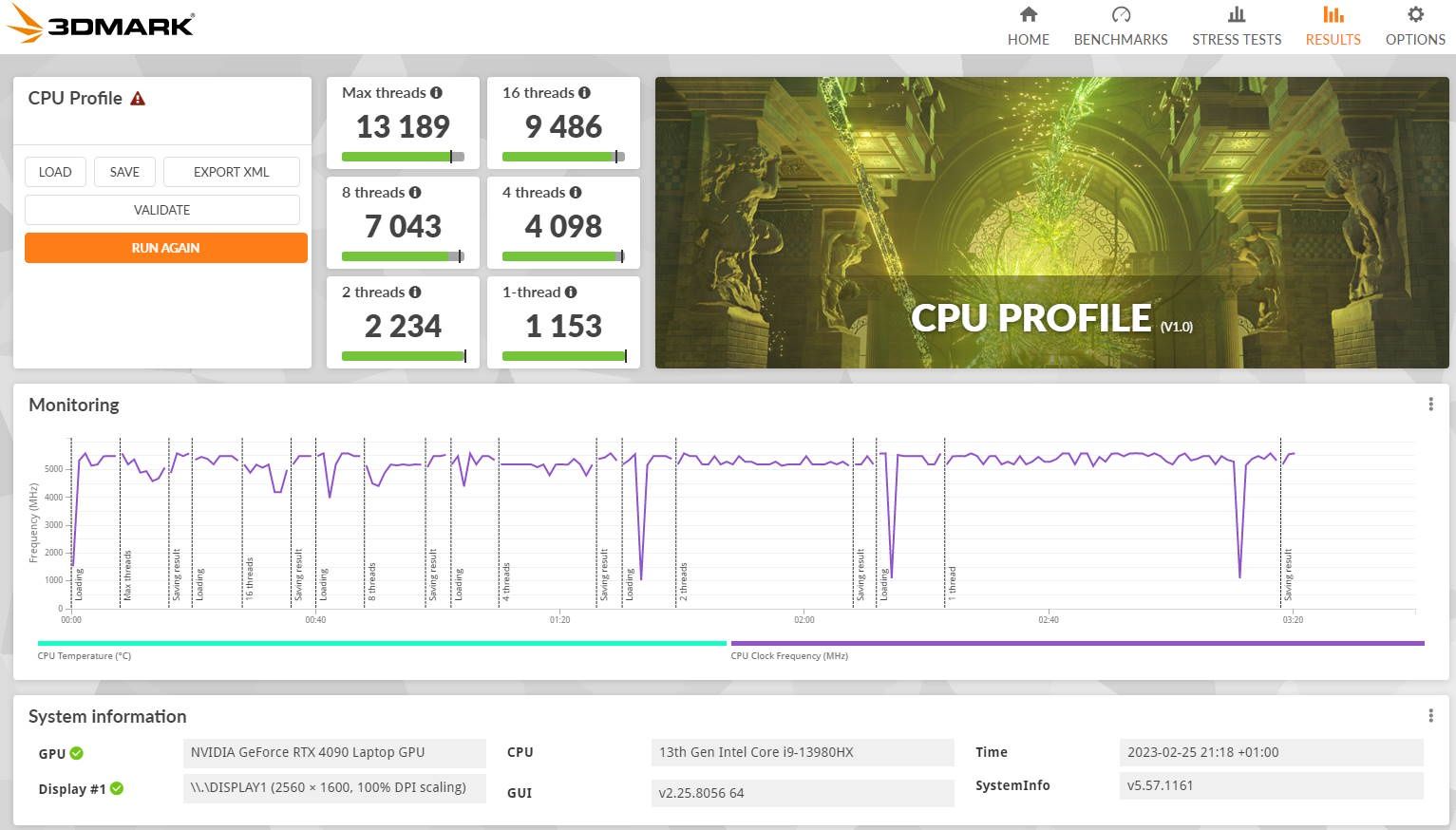 MSI Raider GE78 HX 13V - CPU Profile