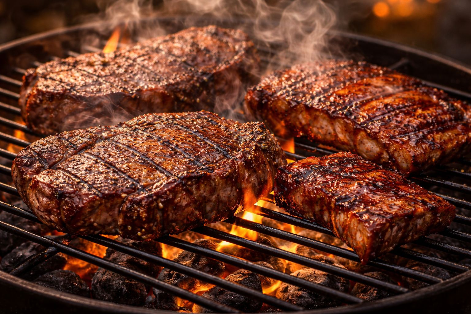 Soczyste steki i żeberka na grillu