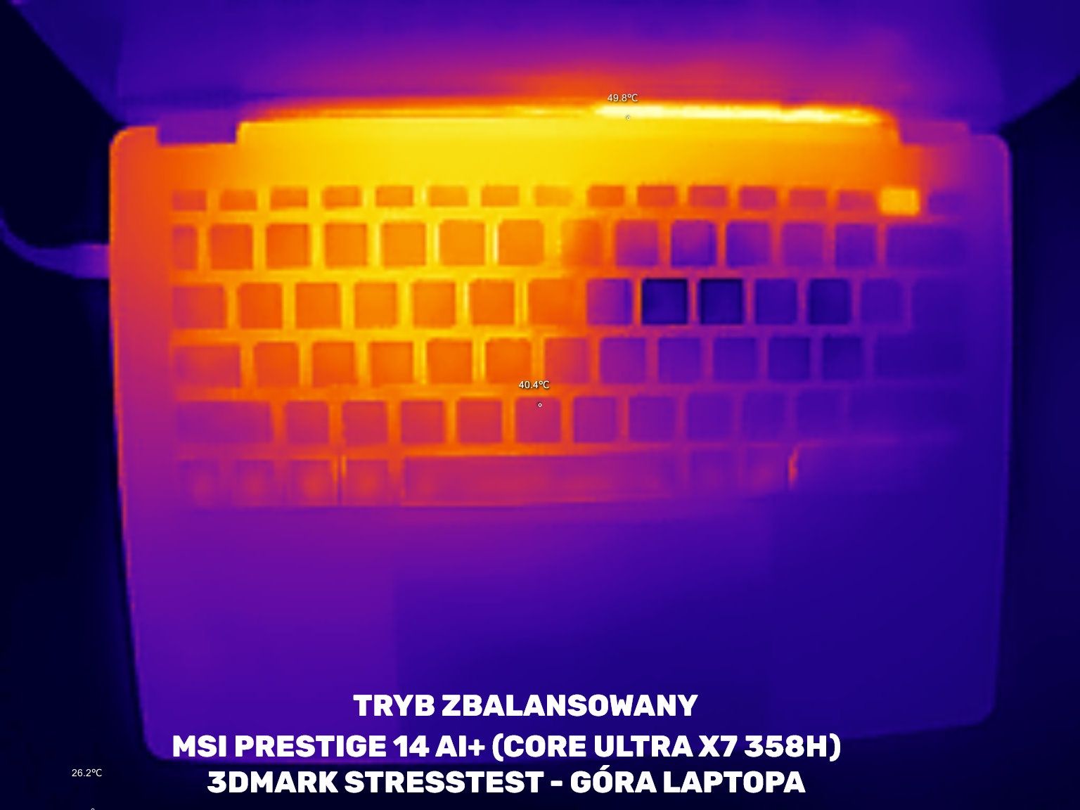 MSI Prestige 14 AI+ - temperatura pulpitu - tryb balans