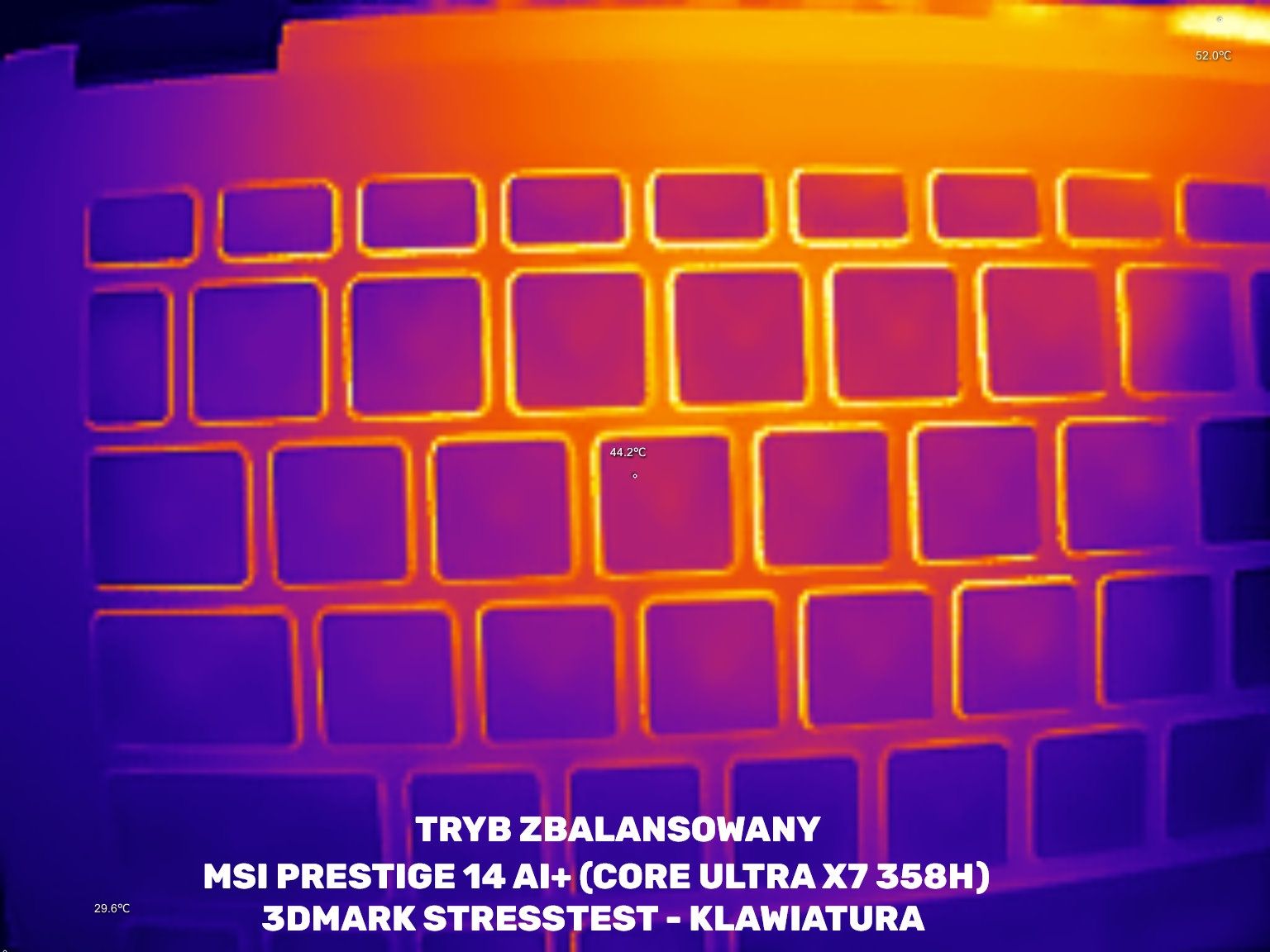 MSI Prestige 14 AI+ - temperatura klawiszy - tryb balans