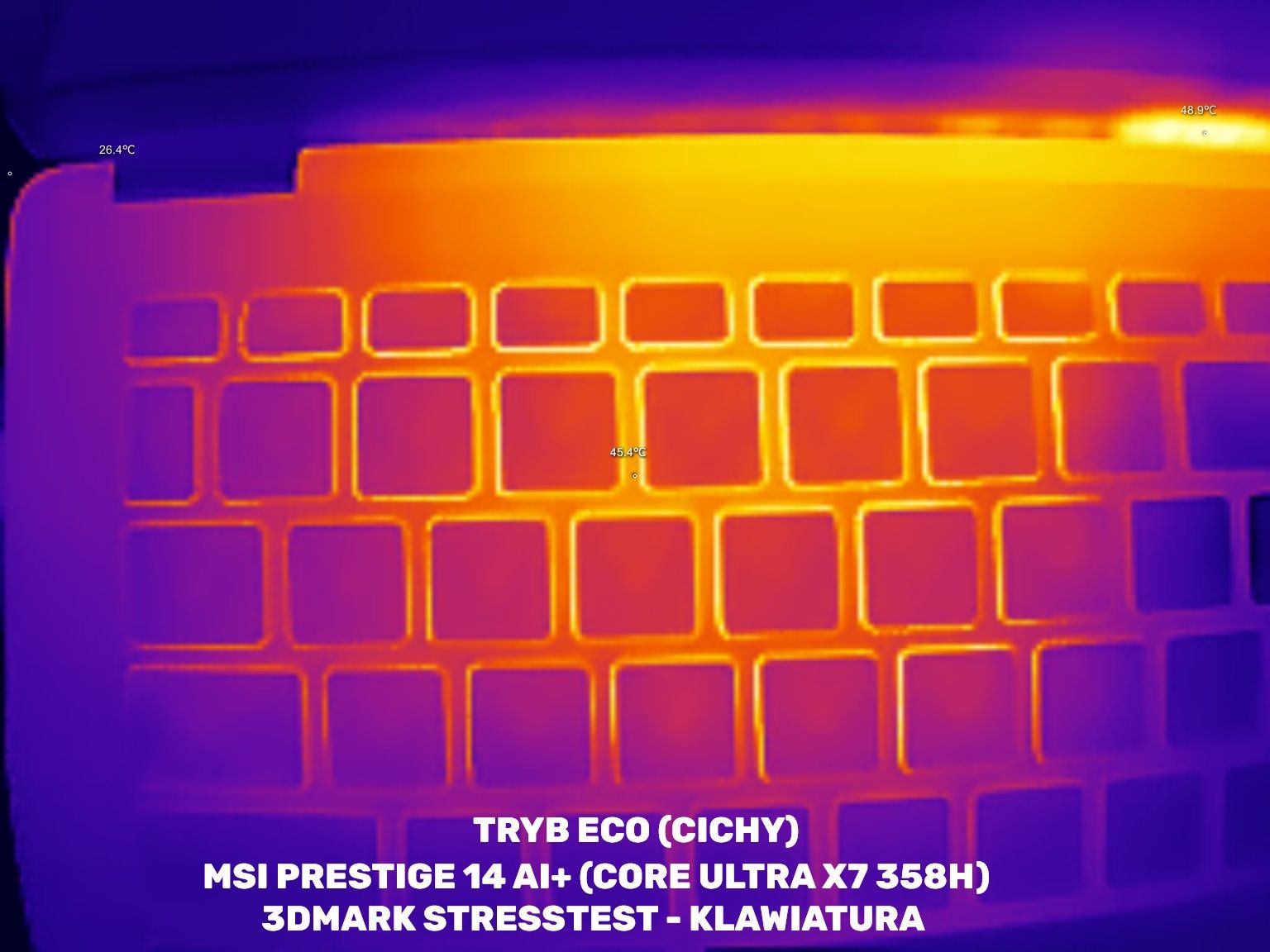 MSI Prestige 14 AI+ - temperatura klawiszy - tryb eco
