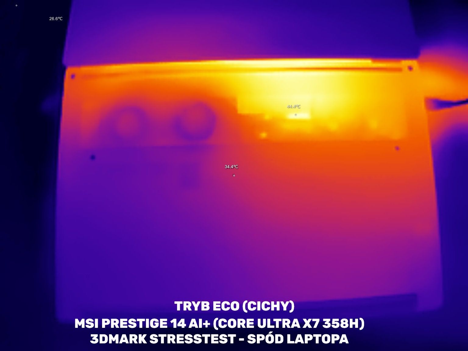 MSI Prestige 14 AI+ - temperatura od spodu - tryb eco