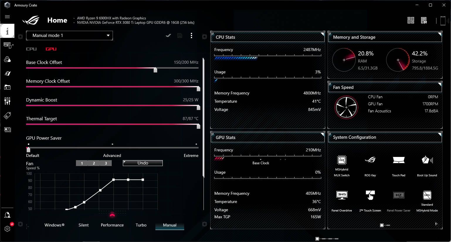 ASUS ROG Zephyrus Duo 16 - profil manualny GPU