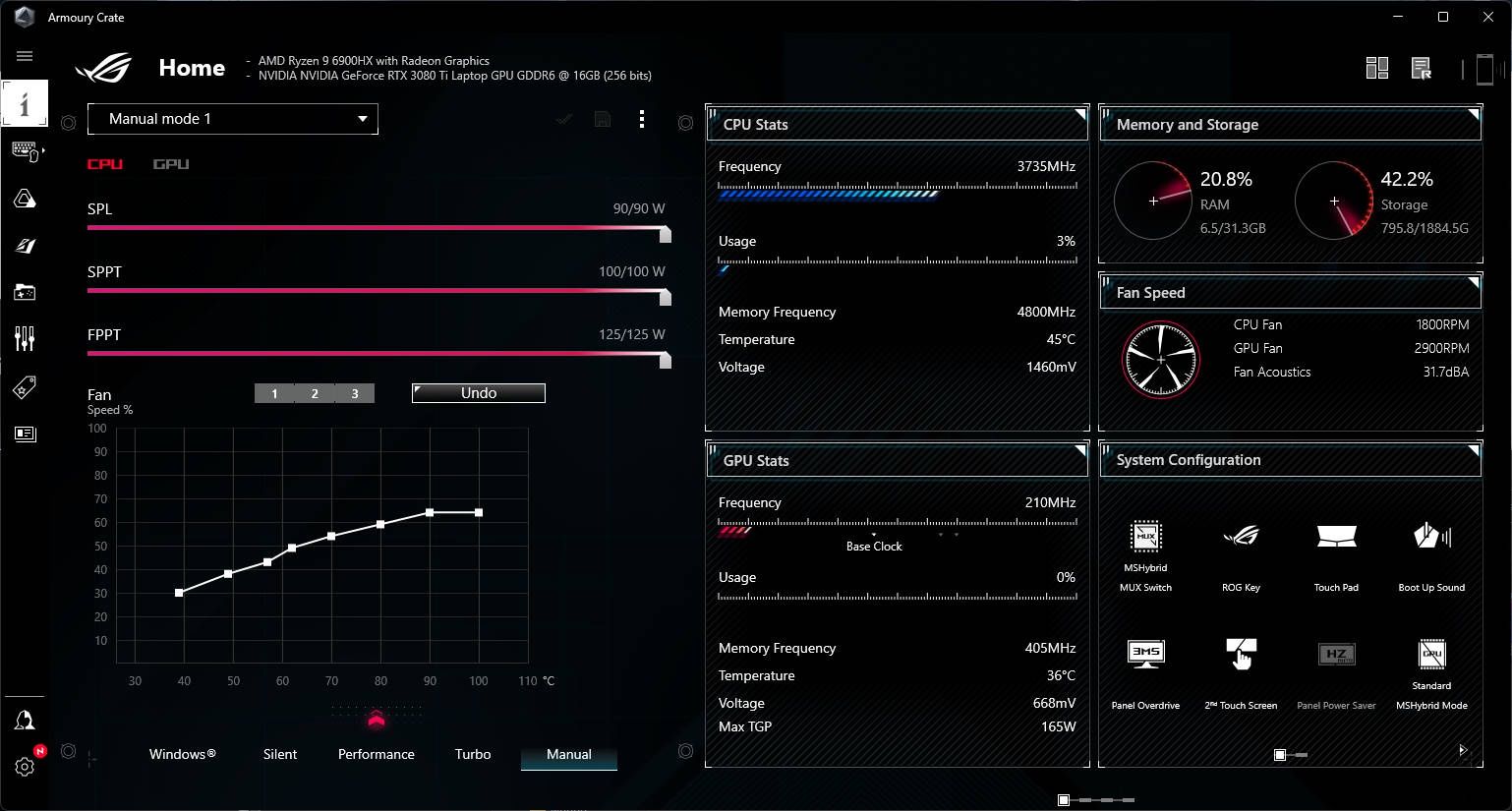 ASUS ROG Zephyrus Duo 16 - profil manualny CPU